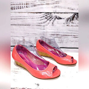 Cole Haan Air Tali OT Wedge Shoe Coral Pink size 7‎ 1/2 Patent Leather Office